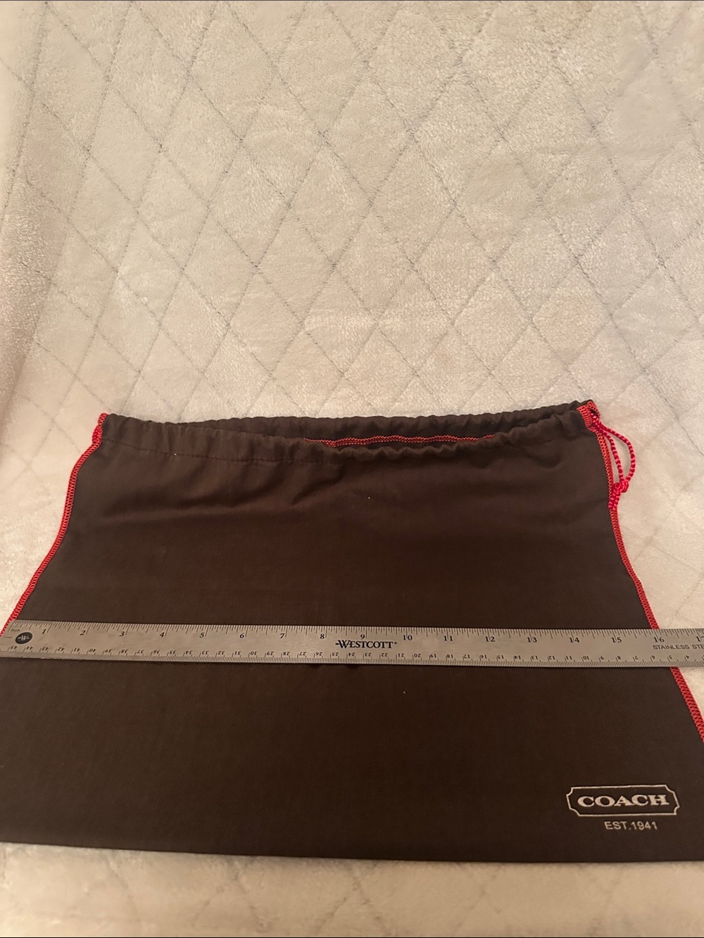 Coach Brown Drawstring Pouch with Red Trim Cord